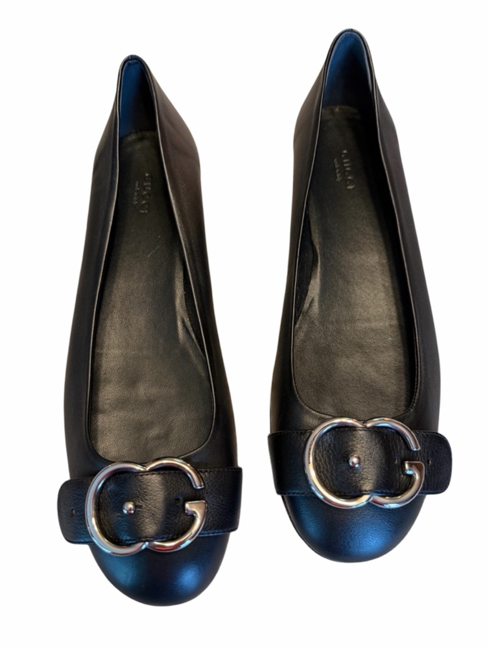Classic Black Leather Ballet Flats with Silver Hardware